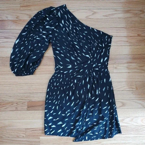 IRO Akubra One-Shoulder Abstract Printed Black Mini Dress Sz 36 - Picture 4 of 10